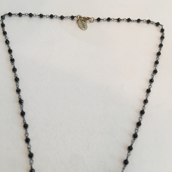 Black beaded necklace with blue moon pendant. - Picture 5 of 7